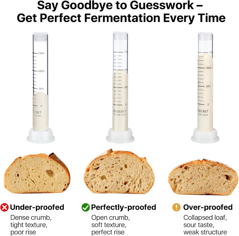 Risecret Glass Sourdough Aliquot Jar Set with Pump and Stand, Dough Rise Measuring Tube for Bread Baking, Transparent Acrylic Container with Silicone Base and Cleaning Brush (Glass, white) - Image 3
